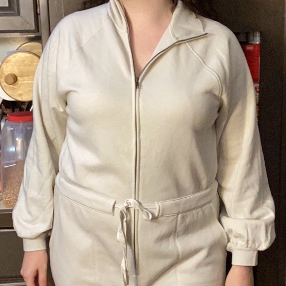 Women's Long Sleeve Fleece Jumpsuit - Cream - Universal Thread - size small-new - Picture 2 of 5